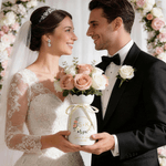 Vase en céramique personnalisé avec nom, texte, date, anniversaire, cadeau de mariage pour un couple de jeunes mariés.