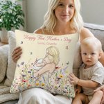 Taie d'oreiller personnalisée en forme d'aquarelle avec photo peinte à la main avec nom Cadeau de fête des mères pour femme