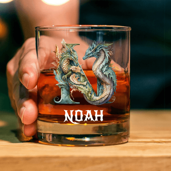 Personlig Drakmönster Initial Whiskey med Namn Party Födelsedagspresent för Man Bartender Whiskey Entusiast
