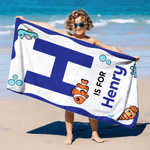 Toalla de playa personalizada de gran tamaño con temática oceánica, con nombre e inicial Regalo de fiesta en la playa para niños y niñas