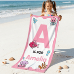 Toalla de playa personalizada de gran tamaño con temática oceánica, con nombre e inicial Regalo de fiesta en la playa para niños y niñas
