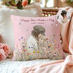 Taie d'oreiller personnalisée en forme d'aquarelle avec photo peinte à la main avec nom Cadeau de fête des mères pour femme