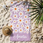 Gepersonaliseerd sneldrogend microvezel strandlaken met madeliefjes en naam perfect als cadeau voor reizen verjaardagen familie en vrienden