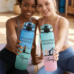 Personalized Cartoon Pilates Character Leakproof 32 oz Water Bottle with Name and Time Marker Sport Accessories Birthday Gift for Woman Pilates Lovers