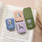 Personalized Floral Initial Magnetic PU Leather Bookmark Clip with Name Birthday Gift for Book Lovers