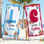 Personalized Ocean Theme Oversized Soft Beach Towel with Name and Initial Swimming Beach Party Gift for Boys Girls