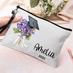 Cadeau de fin d'études personnalisé avec fleur de naissance, bonnet de fin d'études, trousse de maquillage avec nom, année et dragonne Cadeau de fin d'études