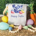 Gepersonaliseerde Schattig Konijn Blauw Wit Porseleinen Patroon Paasei Theedoek met Tekst Dagelijks Gebruik Paasgeschenk voor Familie Vrienden