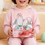 Personlig presentask med handtag och namn med söta blommor och kaninöron Påskfestgåva till barn