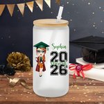 Personalized Class of 2026 Graduation Cartoon Character 20 oz Glass Cup with Name Birthday Graduation Gift for Graduates