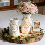 Vase en céramique personnalisé avec nom, texte, date, anniversaire, cadeau de mariage pour un couple de jeunes mariés.