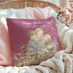 Taie d'oreiller personnalisée en forme d'aquarelle avec photo peinte à la main avec nom Cadeau de fête des mères pour femme