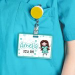 Gepersonaliseerde eenvoudige lijn tekening acryl ID Badge Buddy met naam verpleegkundige Week verjaardag Gift voor verpleegkundige arts medisch personeel
