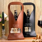 Personalized Watercolor Pet Portrait PU Leather Protective Wine Bag with Text and Name Wedding Engagement Gift for Newlyweds Pet Lovers