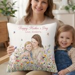 Taie d'oreiller personnalisée en forme d'aquarelle avec photo peinte à la main avec nom Cadeau de fête des mères pour femme