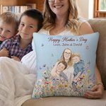 Taie d'oreiller personnalisée en forme d'aquarelle avec photo peinte à la main avec nom Cadeau de fête des mères pour femme
