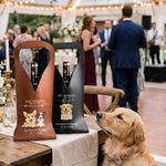 Personalized Watercolor Pet Portrait PU Leather Protective Wine Bag with Text and Name Wedding Engagement Gift for Newlyweds Pet Lovers