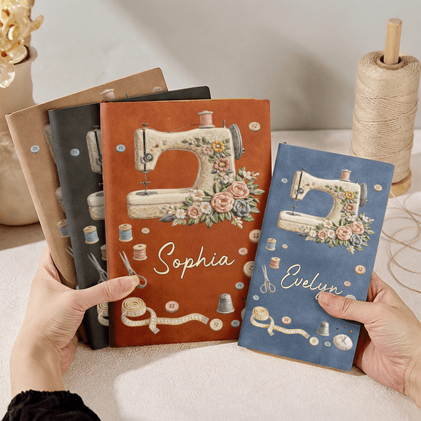 Personalisierte Vintage Nähmaschine Muster Name A5 A6 PU Leder Notebook täglichen Gebrauch Geburtstag Geschenk für Näherinnen