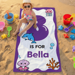 Toalla de playa personalizada de gran tamaño con temática oceánica, con nombre e inicial Regalo de fiesta en la playa para niños y niñas