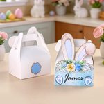 Personlig presentask med handtag och namn med söta blommor och kaninöron Påskfestgåva till barn