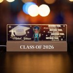 Personalized Cute Cartoon Graduate Character Acrylic LED Night Light with Wooden Base and Name Home Decor Graduation Gift for Class of 2026 Graduates