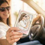 Personalised Watercolor Photo Wooden Car Visor Clip with Text Car Accessories Birthday Anniversary Gift for Couple Family Friend