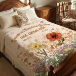 Personalized 1-12 Birth Flowers Soft Throw Blanket with Names and Text Home Decor Mother's Day Birthday Gift for Grandma