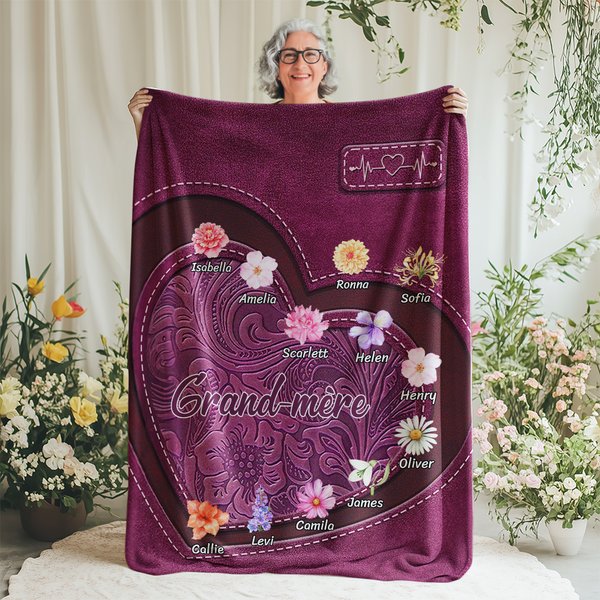 Couverture douce vintage personnalisée avec 1 à 12 fleurs de naissance noms et titre - Cadeau d'anniversaire de Noël pour maman et grand-mère