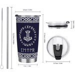 Personalisierte Multicolor Viking Runen nordische Mythologie isoliert 20 oz Becher mit Namen Reisen täglichen Gebrauch Geburtstag Geschenk für Männer