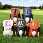 Personalised Cartoon Character PU Leather Golf Ball Bag Tee Holder with Initial and Name Golf Accessories Birthday Gift for Golf Lovers