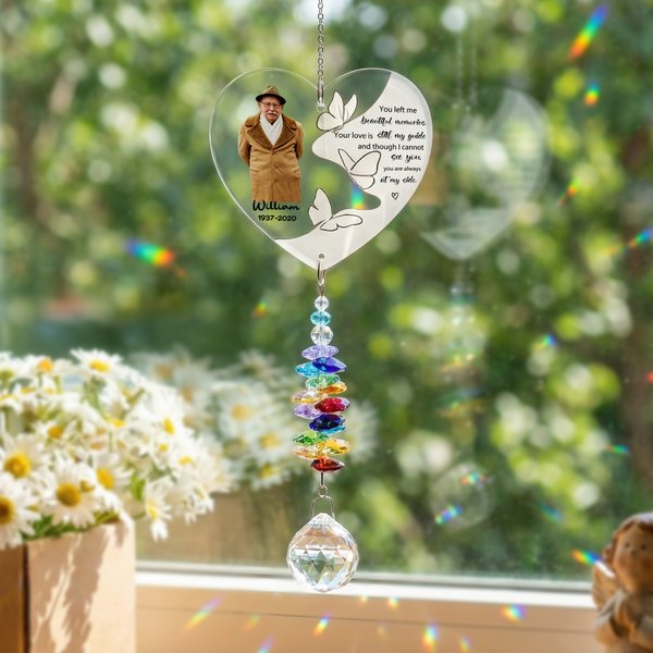 Personalized Butterfly Photo Acrylic Window Hanging Suncatcher with Name Text and Year Anniversary Sympathy Gift for Loss of Love Dad Mom