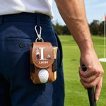 Personalised Cartoon Character PU Leather Golf Ball Bag Tee Holder with Initial and Name Golf Accessories Birthday Gift for Golf Lovers