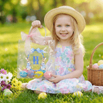 Gepersonaliseerde krans aquarel Beatrix Potter Peter Konijn initiaal helder geschenk tas met naam en roze strik lint paaseieren jagen feest cadeau voor kinderen