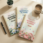 Personalisierte Geburt Blume Schmetterling 2026-2028 Planer A5 Spiral Notebook mit Namen und monatliche Planer Seiten Geburtstag Geschenk für Frauen
