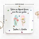 Personalized Birth Flower Square Ceramic Trinket Jewellery Dish with Name and Title Birthday Affirmation Gift for Friends Sisters Besties