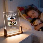 Personligt LED-nattljus i akryl med mjukt sken med flera teman, fototext och träfot I kärleksfullt minne Julklapp till vänner och familj