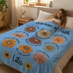 Personalised Woman of Faith Bible Verses Flower Soft Throw Blanket with Names Home Decor Christian Birthday Gift for Christian Woman