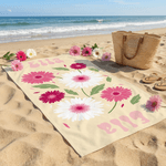 Personalised Abstract Style Birth Flower Quick Dry Oversized Beach Towel with Name Beach Party Birthday Gift for Family Friends