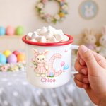 Gepersonaliseerde 355 ml Emaille Mok met Konijntje Initiaal en Naam voor Dagelijks Gebruik Cadeau voor Paaseierenjacht of Feestje voor Kinderen