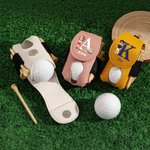 Personalised Cartoon Character PU Leather Golf Ball Bag Tee Holder with Initial and Name Golf Accessories Birthday Gift for Golf Lovers