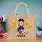 Sac en toile de jute personnalisé avec nom Graduation Birthday Gift for Women Girls