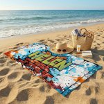 Personalized Graffiti Style Quick Dry Oversized Microfiber Beach Towel with Name Summer Vacation Beach Party Birthday Gift for Kids Friends