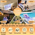 Serviette de plage personnalisée avec motif d'animaux marins et nom - Style aquarelle - Cadeau d'anniversaire pour femme fille famille