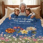 Personalized 1-12 Birth Flowers Soft Throw Blanket with Names and Text Home Decor Mother's Day Birthday Gift for Grandma