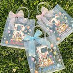 Borsa PVC trasparente personalizzata con nome, iniziale e fiocco, stampa a tema Pasqua - Regalo per bambini