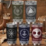 Personalised Multicolor Viking Runes Norse Mythology Insulated 20 oz Tumbler with Name Travel Daily Use Birthday Gift for Men