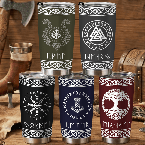 Vikingo personalizado multicolor Runas mitología nórdica aislado 20 oz Vaso con nombre de viaje de uso diario regalo de cumpleaños para los hombres