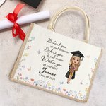 Bolsa de Yute Reutilizable Personalizada con Dibujos Animados de Graduados Florales con Nombre y Año Regalo de Celebración de Graduación para Mujeres Graduadas