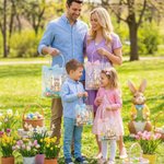 Borsa PVC trasparente personalizzata con nome, iniziale e fiocco, stampa a tema Pasqua - Regalo per bambini