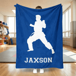 Couverture personnalisée Taekwondo Silhouette avec nom Décoration de la maison Utilisation quotidienne Cadeau d'anniversaire pour les passionnés de Taekwondo